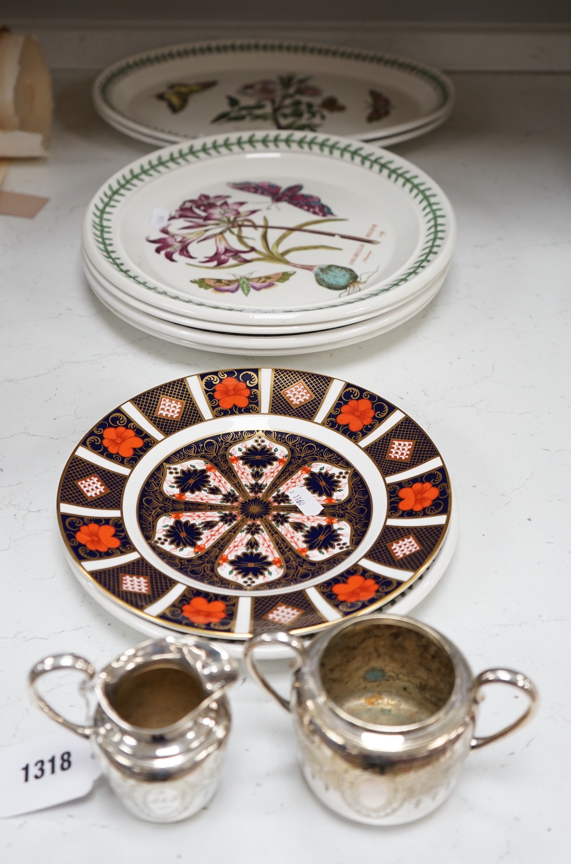 A Royal Crown Derby Imari plate, a group of Portmeirion dinner wares etc